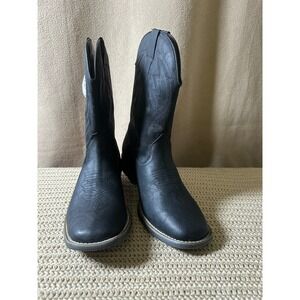 IUV Mens Black Western Cowboy Boots CB515-BK Tonal Stitching Pull On Size 11